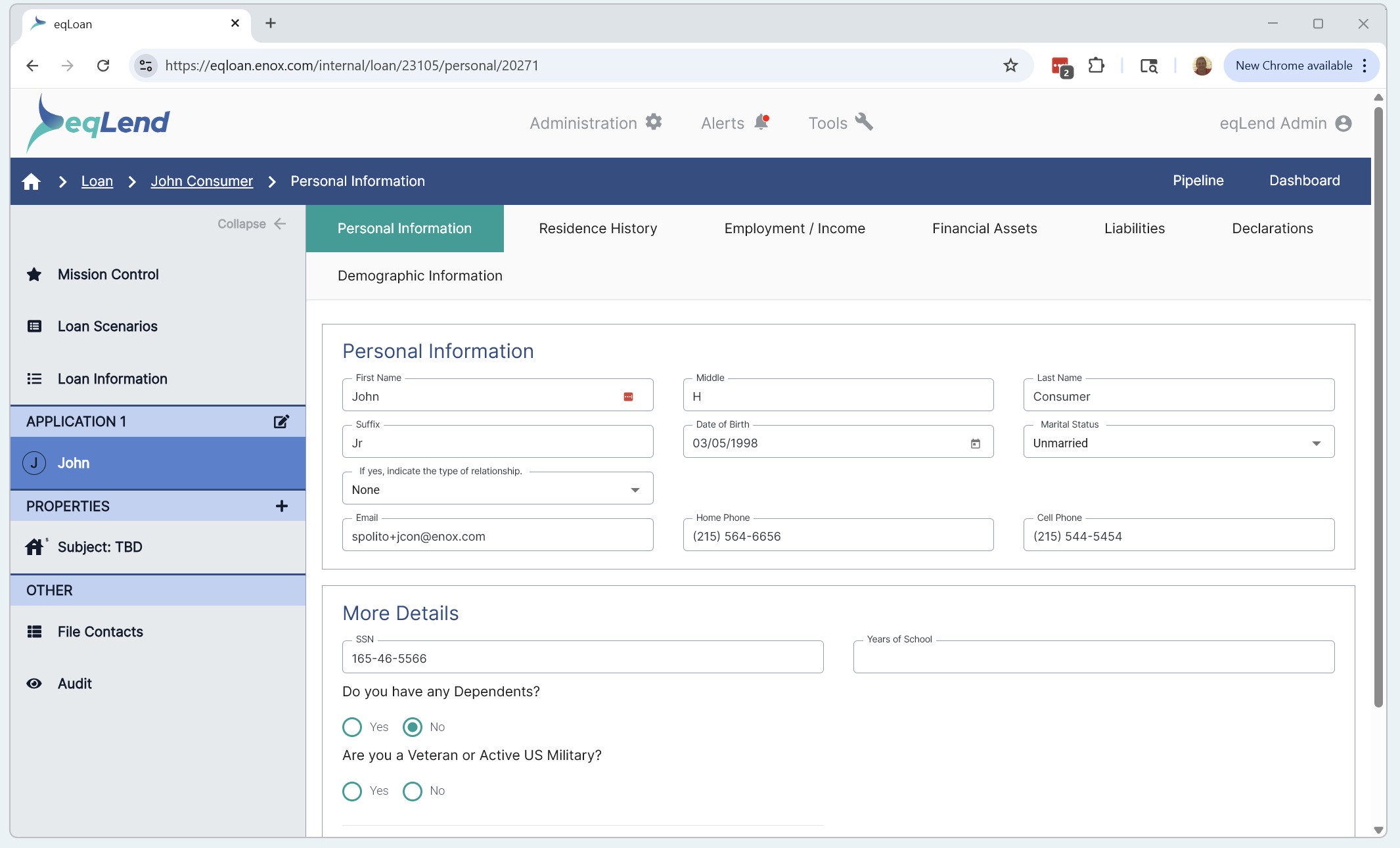 eqLend Pipeline and Loan View screenshot