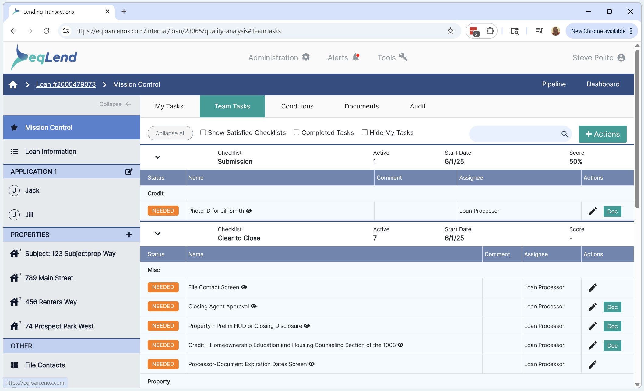 eqLend Task Dashboard screenshot